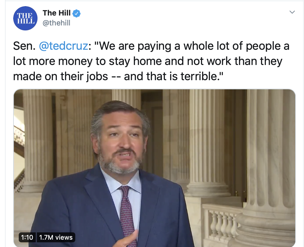 4/ Ted Cruz thinks giving billion-dollar tax cuts to the rich is good government.Meanwhile, he tells a lie to justify forcing people to work in dangerous conditionsHierarchy also informed the Confederacy: Those at the bottom labor and die. Those at the top live in luxury.