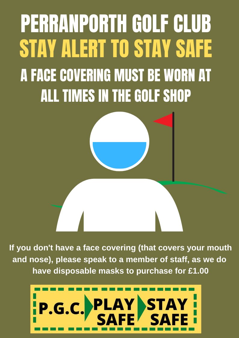 ‼️ FACE MASKS ARE NOW COMPULSORY IN THE GOLF SHOP‼️

This applies to members & visitors. 

Thank you in advance for your cooperation & understanding.

#postingeverydayfor100days
#playsafe #staysafe #perranporthgolfclub #pgc #glovegolf #linksgolf #jamesbraid #comeplaygolfatpgc