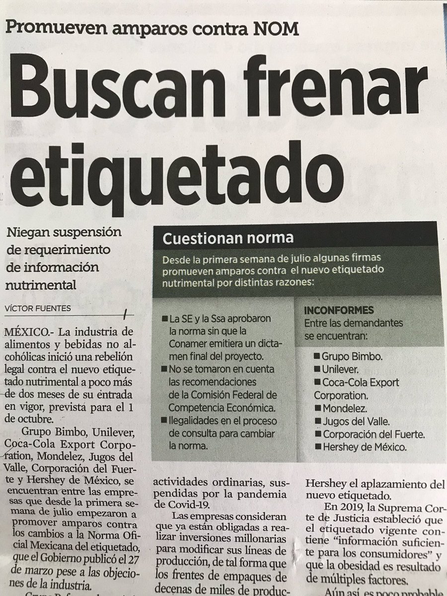 No se pretende que quiebren las empresas de alimentos y bebidas si no que generen alternativas saludables e informen al consumidor el contenido real de sus productos. #NOM051