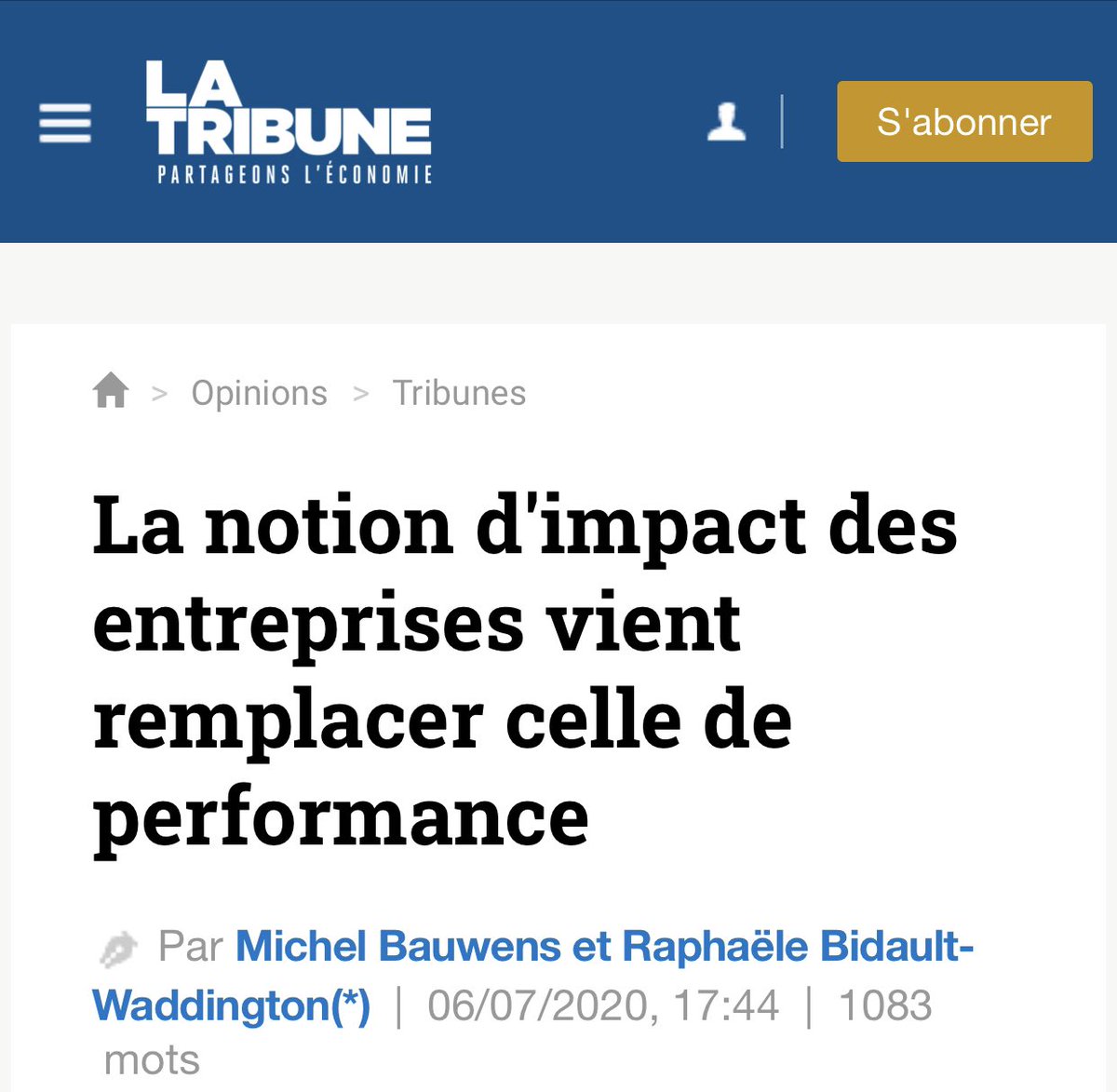 Vers un changement de modèle ?
Redéfinissons utilité et performance 
latribune.fr/opinions/tribu…