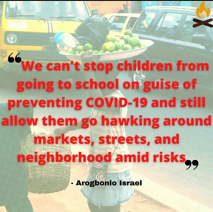 LittleMissNIG's tweet photo. We can't stop children from going to school on guise of preventing covid-19 and still allow them go hawking around markets, street and neighborhood mid risks https://t.co/xE9bTkaEhd