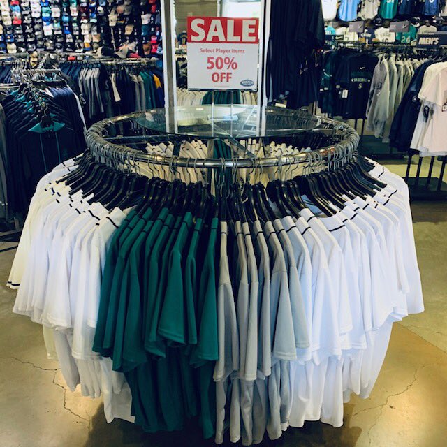 MarinersStore's tweet photo. Just a reminder that our 50% off Majestic player tee and jersey sale is still going on through July!  Did you know that our player tees and replica jerseys come with an exclusive sleeve patch?  Check out our 50% Instagram story highlight for the latest availability. https://t.co/axaBeNNnjs