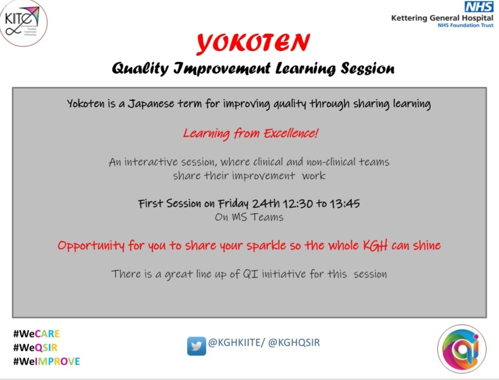 ImtiazRabia's tweet image. @KettGeneral #Yokoten #LearningThroughSharing #LearningFromExcellence. Clinical &amp;amp; no-clinical Teams across the Trust shared their amazing QI initiatives. So much passion &amp;amp; buzz for QI. Teams buddying up already.  Now that is Yokoten.  @KghKiite @KghQsir