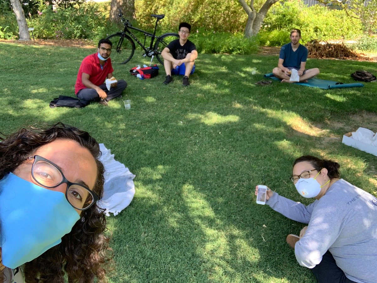 MarinaRadulaski's tweet photo. #Rlab updates: we gathered for a socially distanced picnic to celebrate recent graduations and victories. Even Miranda made it from the other side of California via FaceTime. It is so nice to see everyone in person after 4 months of sheltering in place. https://t.co/JzlW7FmDmP