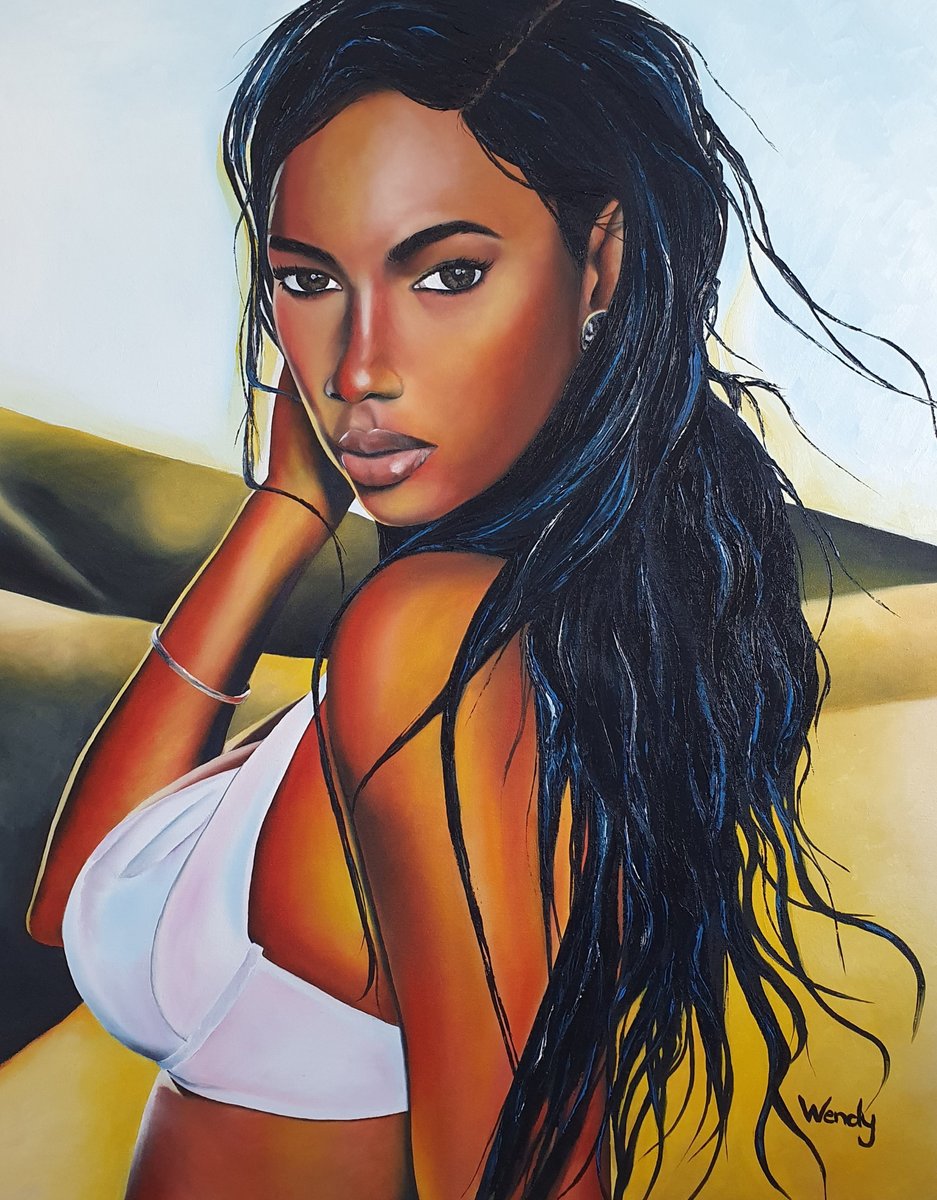 Oil on canvas; 100cm x 80cm (39,4 inches x 31,5 inches); Model is the gorgeous Mariama Diallo. For more information kindly visit my website for the original or high quality print on canvas option: wendysart.co.za