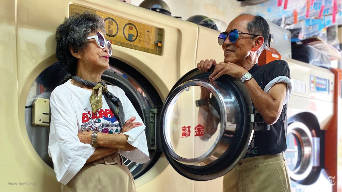 nytimes's tweet photo. He’s 83, she’s 84. Meet the owners of a laundry shop in central Taiwan who've become Instagram famous for posing in garments left behind by customers https://t.co/PSjy0vjQZM https://t.co/GBvyWz67UW