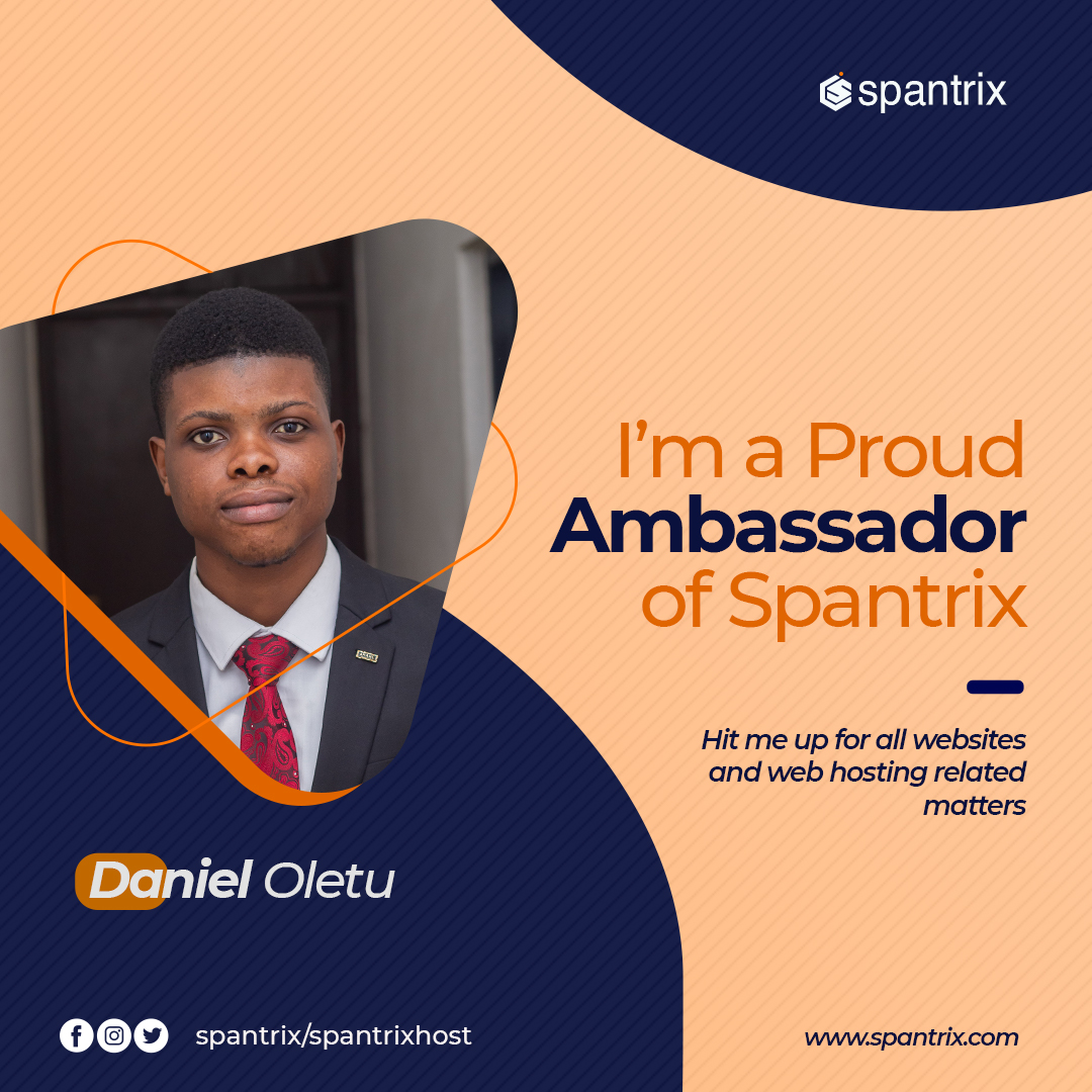 danileinado's tweet photo. I am a proud ambassador of spantrix.
#Spantrix
#webhostingcompany
#Ambassadors
#TheUnveiling https://t.co/axi8TwNH4Z