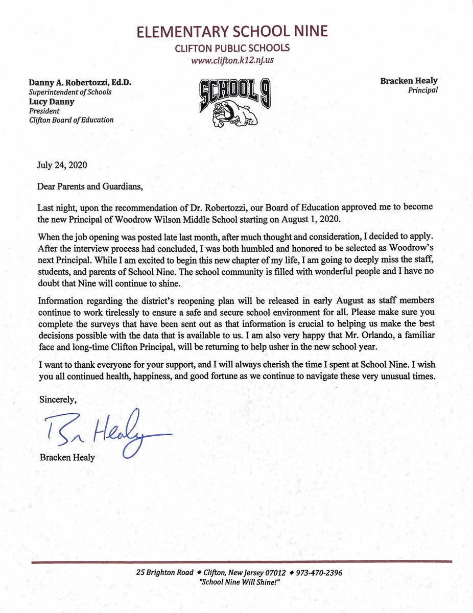 I will always cherish the time I spent at <a href="/School9Bulldogs/">School Nine Bulldogs</a> but I am beyond excited to rejoin the @CliftonWwms staff! #cliftonconnects <a href="/CliftonSchools/">Clifton Schools</a> <a href="/CliftonSupt/">Danny A. Robertozzi, Ed.D.</a>