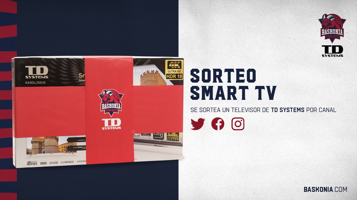 Baskonia's tweet photo. ⚠ ¡¡SORTEO!! ⚠

¡Nuestro nuevo patrocinador TD SYSTEMS sortea una Smart TV entre todos vosotros!

Participa 👇

✅  Suscríbete al canal de Youtube de TD SYSTEMS 📺https://t.co/GIDOlYUFF5
✅  RT 
✅  Menciona a un amigo con quien verías un partidazo en una TD SYSTEMS https://t.co/5YvSKiDUjQ
