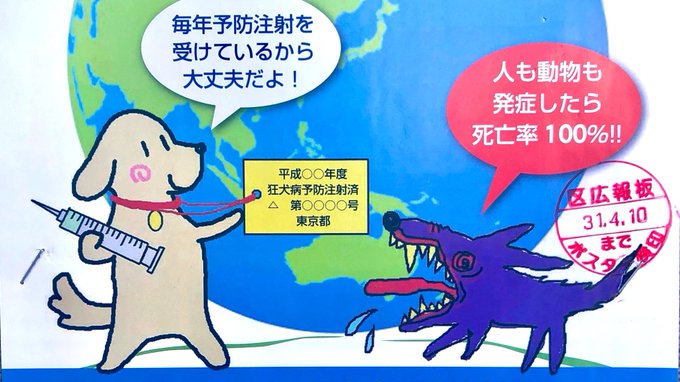 Anti-rabies characters on a sign near my house. 