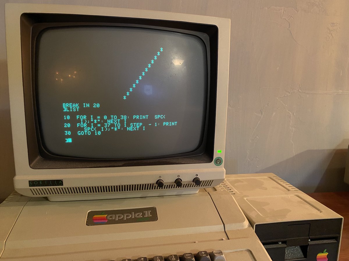 Here’s my first computer, the Apple ][+. It booted into a BASIC programming prompt so you could write code. Then you could save it on a floppy disk or a tape and share it with others. Where is the company that invented the personal computer now?