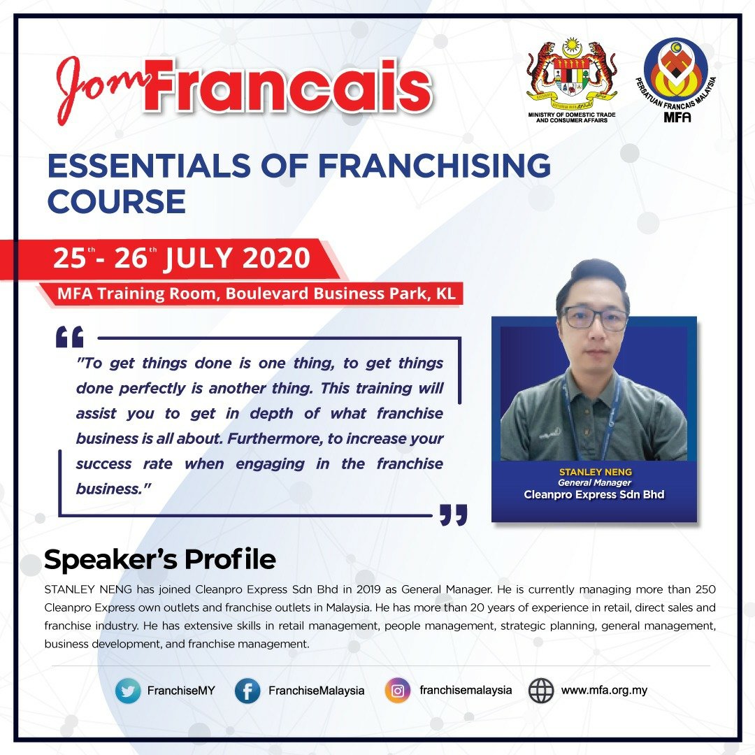FranchiseMY's tweet photo. Ready for tomorrow?
Don't miss out the opportunity to gain the knowledge on franchising with our franchise experts.
#MFA
#FIM2020
#AFM2020
#franchisemalaysia
#franchisetraining https://t.co/eODZzYolF9