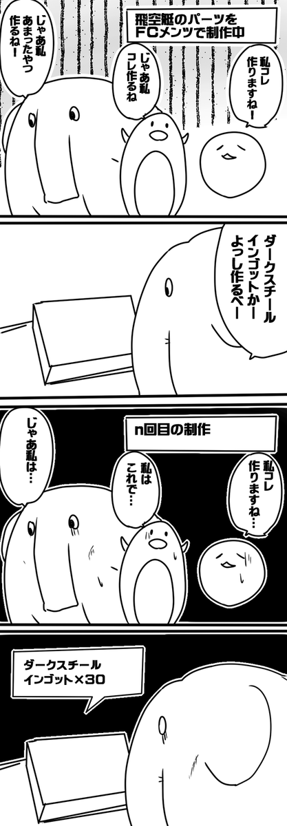 ff14FC漫画
「ダークスチールインゴットマジ何個いるんだよ」
コークス使用量がえげつなさすぎる 