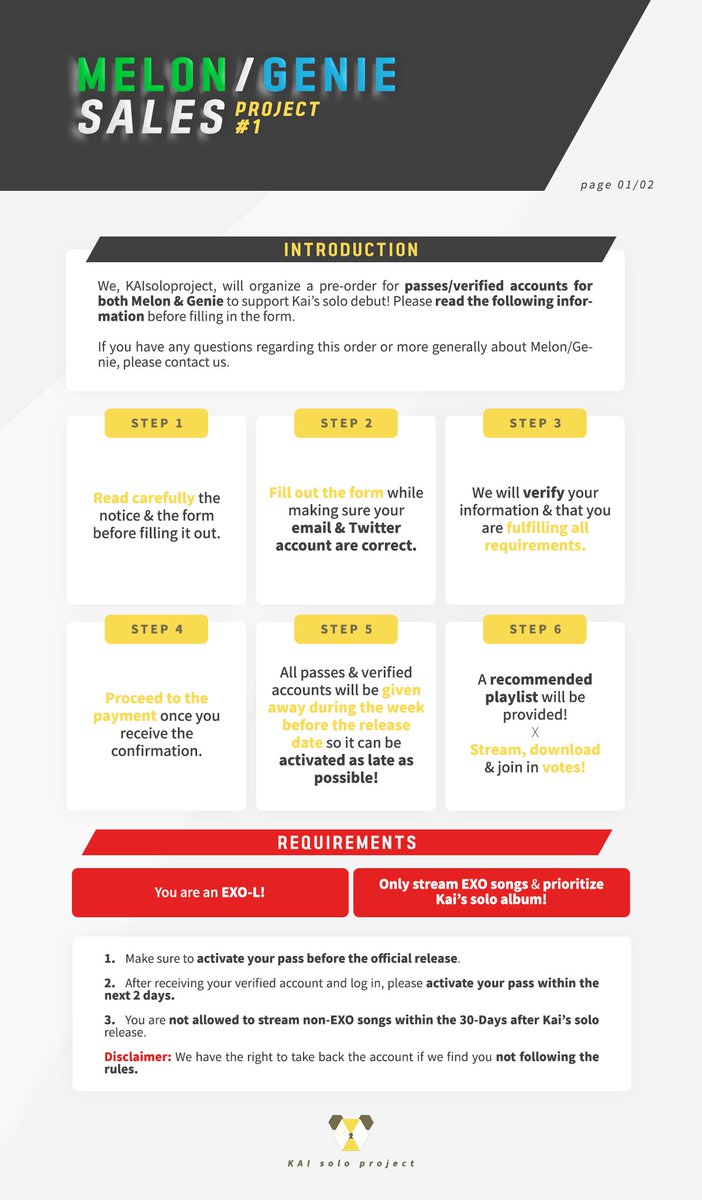 KAIsoloproject's tweet photo. 💛 KAIsoloproject
| #01 PROJECT: DIGITAL (Melon/Genie)

📝 FORM: https://t.co/dYhamr0Gdo
⚠️ Read the notice carefully before filling out the form!

✔️ Pass
✔️ Verified account -limited quantity-
✔️ Rented verified account + pass

#카이 #KAI @weareoneEXO #EXO #엑소 https://t.co/L9wRq0WEbH