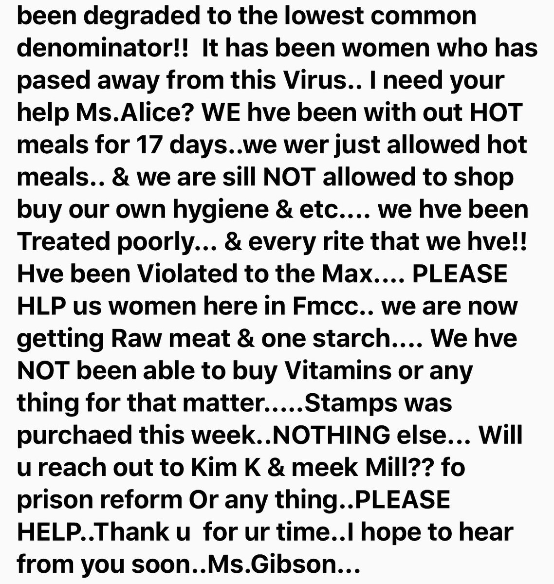 Michell99093140's tweet photo. @LouislReed @RPRISONISSUES @VanJones68 @JoshuaBHoe @JessicaJackson @REFORM @candoclemency Please retweet this!! This is from federal prison for women !!! https://t.co/Vei6XzhXBj