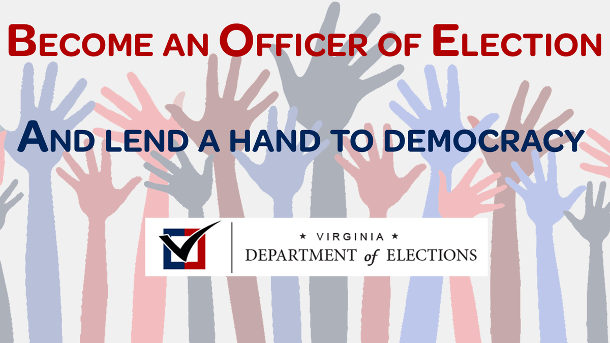 vaELECT's tweet photo. November seems like a long way off, but it's not too early to think about helping out with the election. Learn how to become an Officer of Election at https://t.co/r2nMS35AqC #VAisForVoters #VaElection2020 https://t.co/6Du0hUD96M