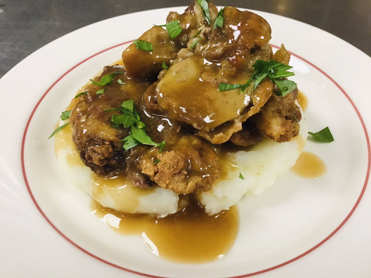 DiningTeam's tweet photo. One of our lunch specials today, Fried Chicken Livers over mashed potatoes! @CedarCreekHC @nolafoodguy @LeighAnnBarney @TrilogyLiving A resident request fulfilled! https://t.co/fuZcVmL06y