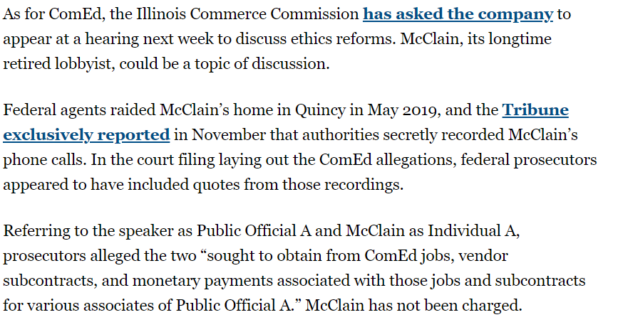 Madigan's ally McClain had his home raided in May 2019 & his phones were wiretapped too.But this goes back further, an accidentally unsealed warrant from Jan. 2019 showed an Alderman that flipped & was wearing an FBI wire to meet with Madigan's people since 2014.