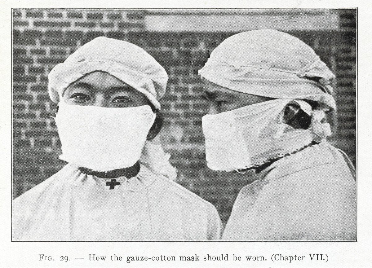 In the early 20th century, public-health specialist Wu Lien-teh, investigating a pneumonic plague that had broken out in northern China, developed a cotton mask with ties around the ears - the prototype from which the masks currently used in medicine today evolved.  #facecoverings