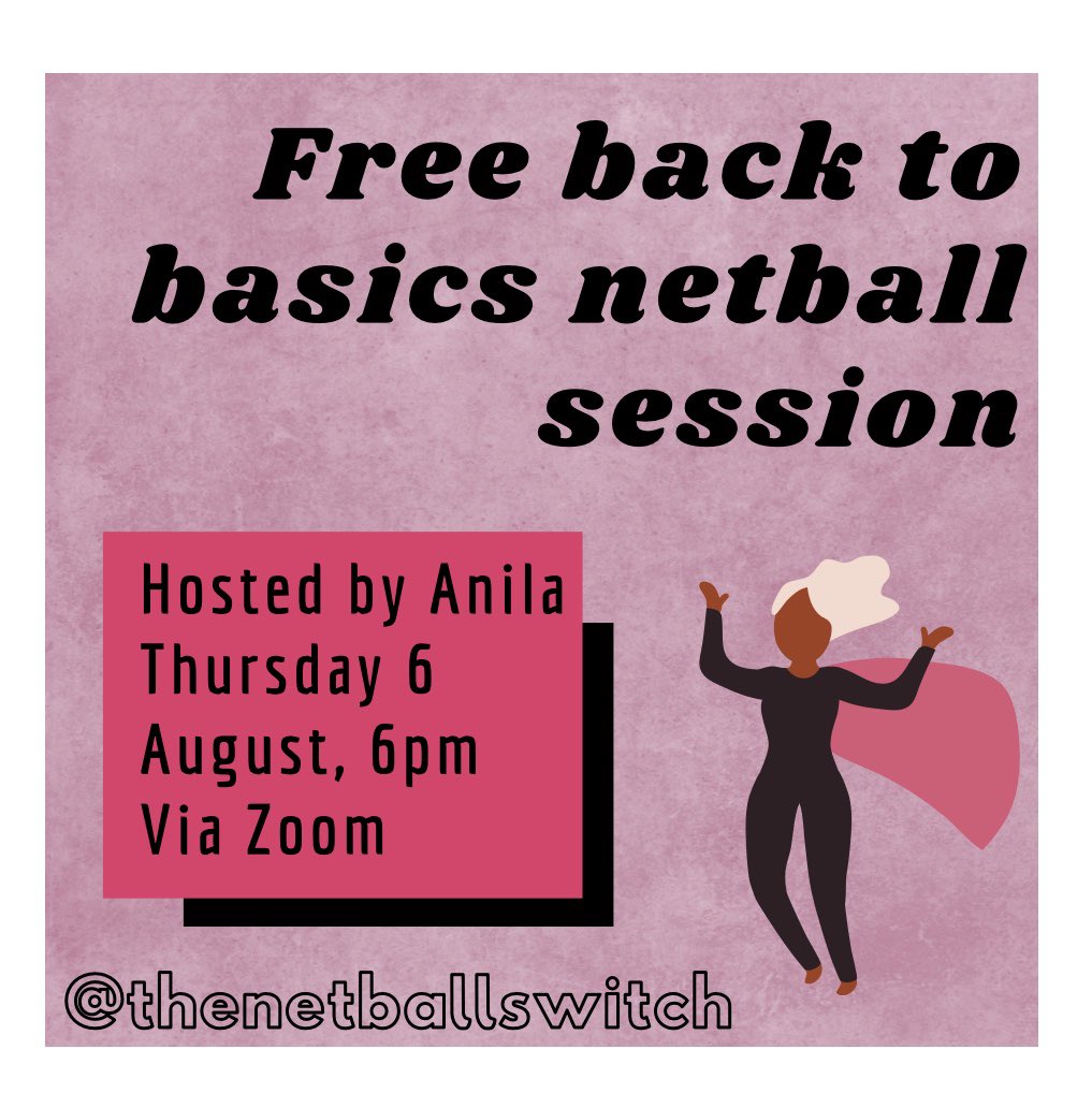 netballswitch's tweet image. 🗣🗣 VIRTUAL TRAINING SESSION!

We’re excited to announce that we’ll be hosting our first virtual training session on 6th August, hosted on Zoom. This session is free!

It will be back to basics, good fun, and a good chance to try something new!