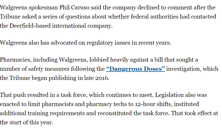 Walgreens also paid Madigan's former aides to lobby over an effort regulate pharmacies to reduce errors.