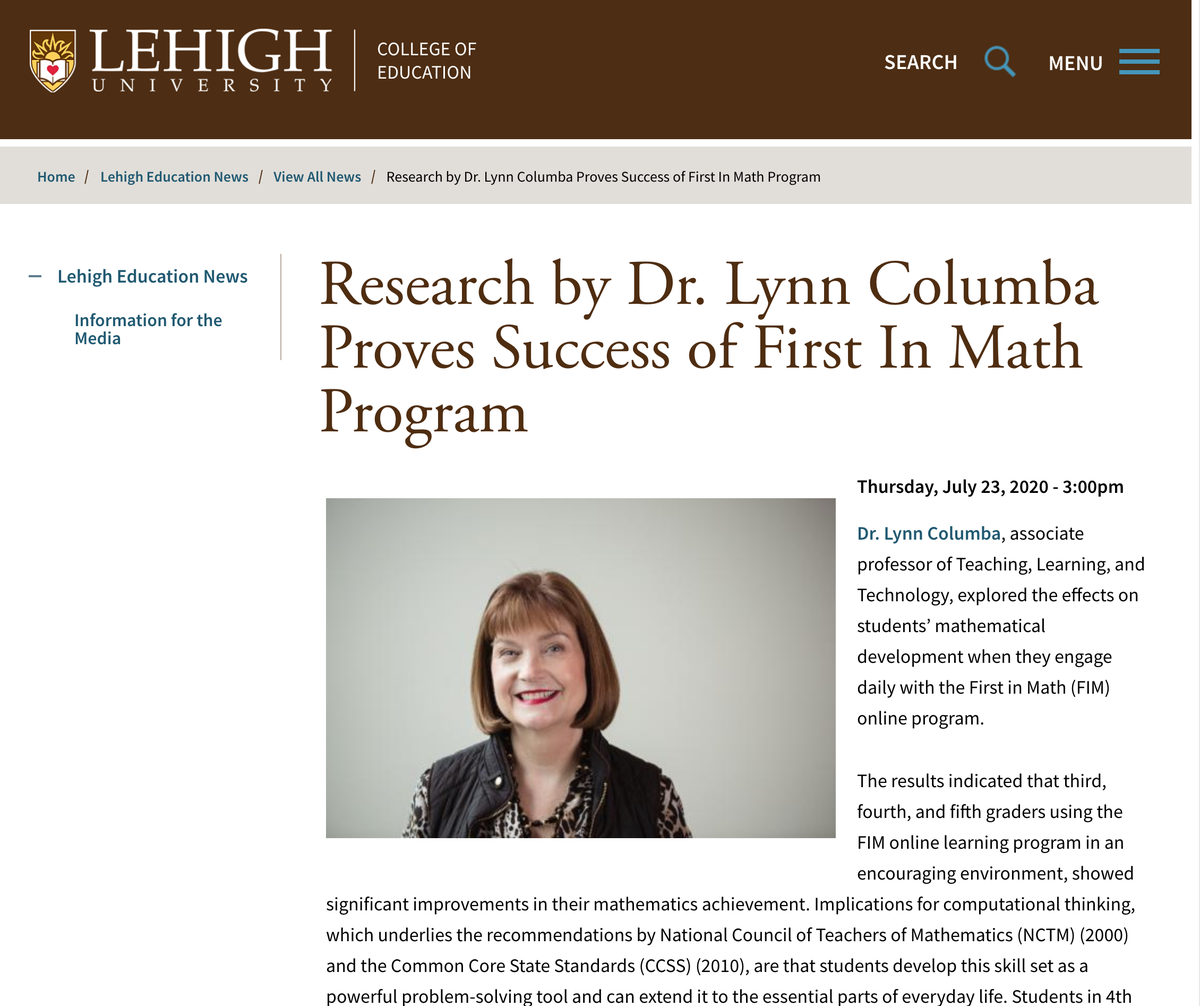 RobertSun24's tweet photo. Lehigh University just posted an article titled “Research by Dr. Lynn Columba Proves Success of First In Math Program.
https://t.co/zX3pmtbfi4
@lehighedu #math #maths #mathchat #mathschat https://t.co/GQihmib3lL