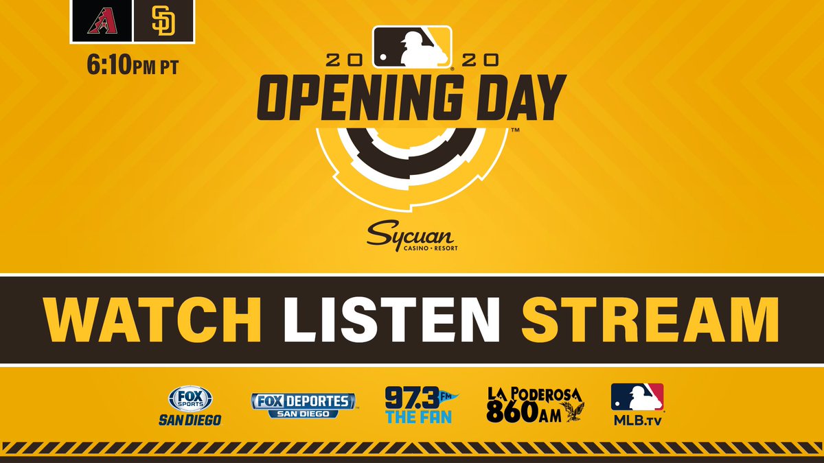 Padres's tweet photo. Tune in tonight as #Padres baseball returns to @PetcoPark for #SDOpeningDay! 📺🎙🖥 https://t.co/h0oq5L9vlv