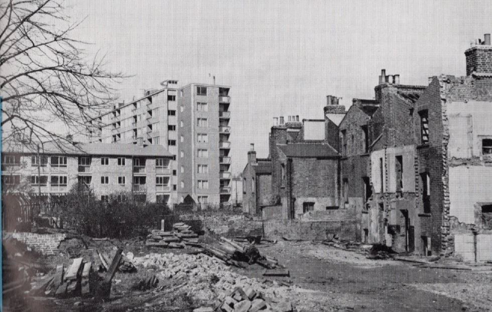 12/ When many still lived in unfit housing, slum clearance remained a top priority – here in the Clive Street redevelopment area (left) and the St Anne’s area of Stepney. 20,000 families were rehoused in London by 1960. Around 500,000 people were housed by the Council in total.