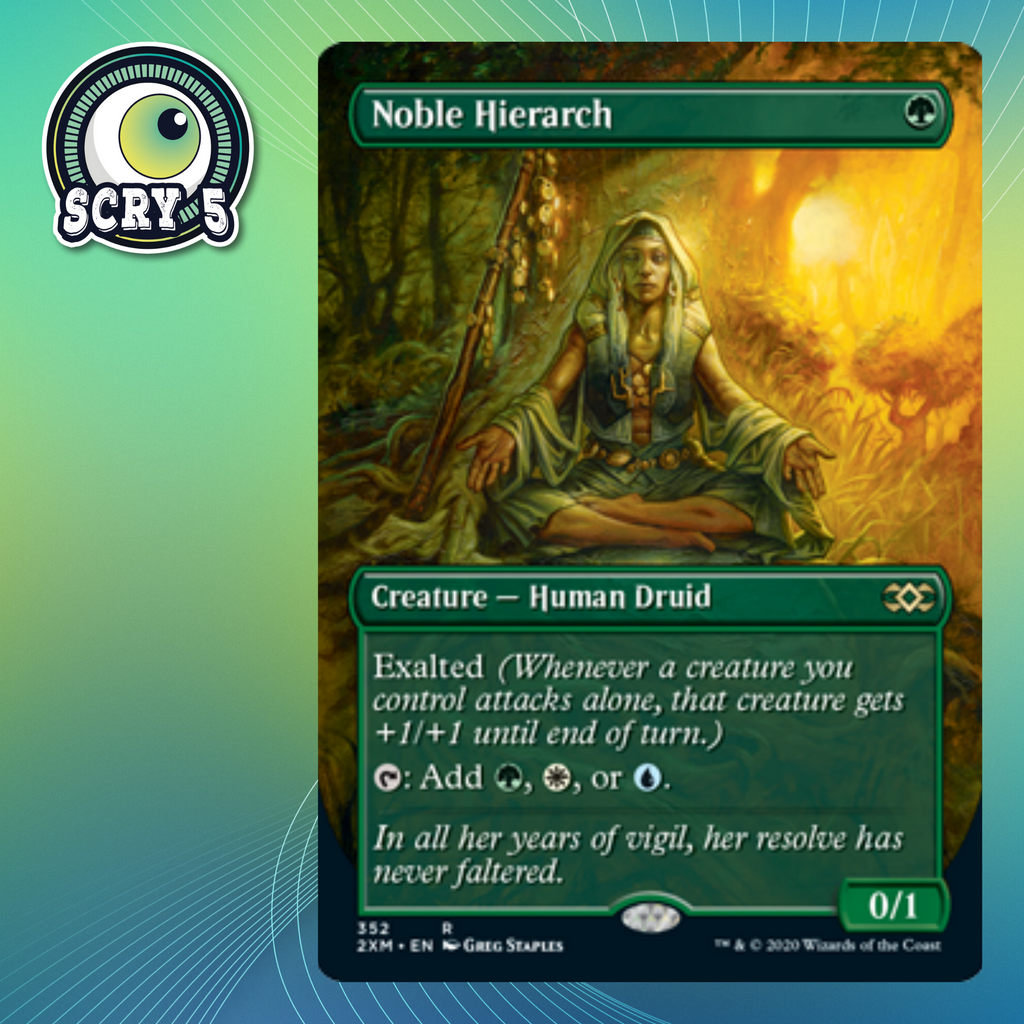ScryFive's tweet image. Impreso originalmente en Conflux, con reimpresiones en Modern Masters 2015, Ultimate Masters, Ultimate Box Toppers, y como promocional regional de PTQ. Desde entonces, la Noble Hierarch ha sido un staple en todos los formatos en los que ha sido legal.