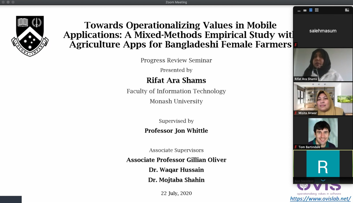 swarna601's tweet image. Successfully completed my second year Ph.D. milestone (Progress review)! I&apos;m thankful to my supervisors Professor Jon Whittle, Associate Professor Gillian Oliver, Dr. Waqar Hussain and Dr. Mojtaba Shahin and my team #ovis for their support.

#monashuniversity #monashinfotech #PhD