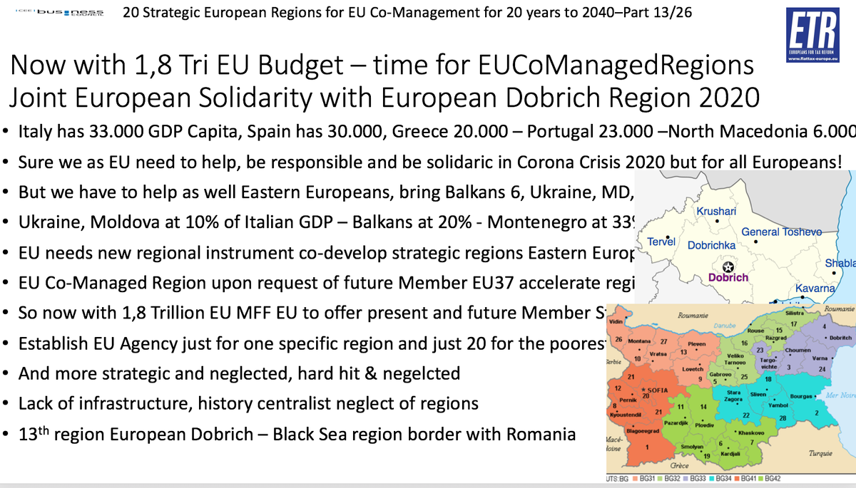 GunterFehlinger's tweet photo. @Zourabichvili_S @vonderleyen @eucopresident @EP_President @EU_Commission @EUWB6_TCT @Transport_EU @AdinaValean @EUCouncil @EZaharievaMFA @SMuresan @BogdanAurescu @MevlutCavusoglu @DmytroKuleba @ZelenskyyUa @EmmanuelMacron @AngelaMerkeICDU @Markus_Soeder @MinPres @GiuseppeConteIT @sanchezcastejon @SwedishPM @MorawieckiM @KlausIohannis @ctrcenter @UA_EUMission @Kabmin_UA_e @HillaryClinton @JoeBiden @TimmermansEU @Lagarde @prezydentpl @PLPermRepEU @AndrejBabis @CzechMFA @_miniszterelnok @zoltanspox @ManfredWeber @ElisaFerreiraEC @ediramaal @ilirmetazyrtar @berlusconi @BerlinProcess ETR calls @ElisaFerreiraEC to support #Dobrich as #EUCoManagedRegion @BoykoBorissov @EZaharievaMFA @BGPermRepEU @MFABulgaria #Dobrich is strategic region for all Europeans! 13/26 @RegioCoop @EUinmyRegion https://t.co/LElXiV9rVF