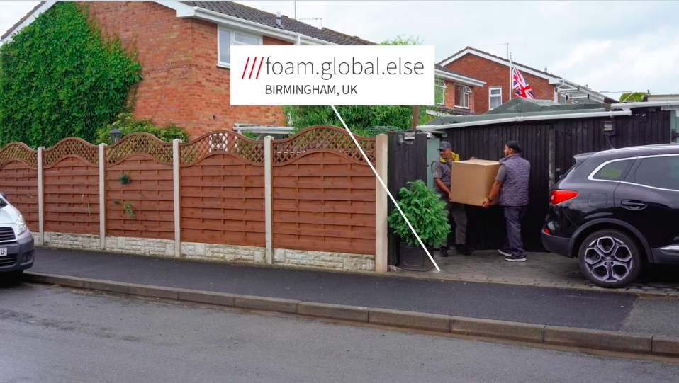 delivery drivers dropping off item at ///foam.global.else