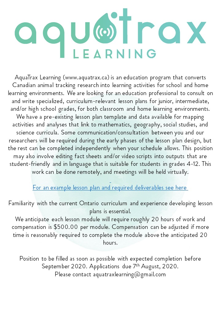 AquaTraxLearn's tweet photo. Calling all teachers and education professionals! We have several short-term, flexible, remote, ~20-hour contracts for $500 available for this summer. Apps due 7th August. Please contact us here, or aquatraxlearning@gmail.com. Check out https://t.co/ySCgJ2Eq0M for more info! https://t.co/3uLuDGyQHL