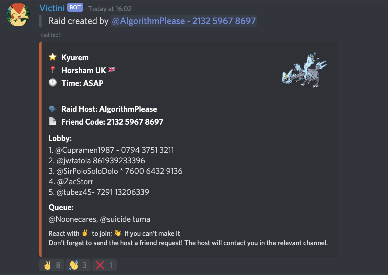 Stars I M Really Pleased With The Discord Bot I Created For Coordinating Remote Raids From Around The World In Pokemon Go If You Re Looking For A Raid Any Time 24 7