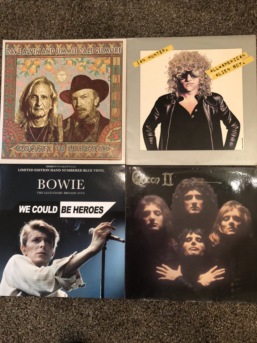 Vinyl Musings:  Thursday/Friday prep for the weekend:  @davealvin & #JimmieDaleGilmore @DavidBowieReal @QueenWillRock @IanHunterdotcom