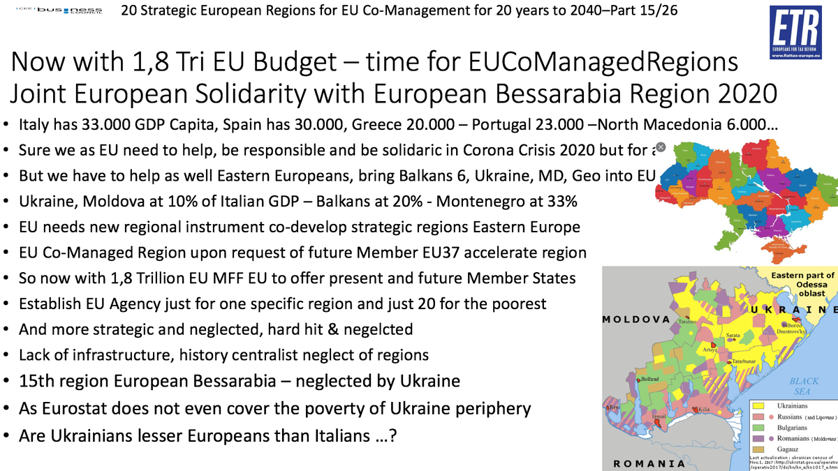 GunterFehlinger's tweet photo. @Zourabichvili_S @vonderleyen @eucopresident @EP_President @EU_Commission @EUWB6_TCT @Transport_EU @AdinaValean @EUCouncil @EZaharievaMFA @SMuresan @BogdanAurescu @MevlutCavusoglu @DmytroKuleba @ZelenskyyUa @EmmanuelMacron @AngelaMerkeICDU @Markus_Soeder @MinPres @GiuseppeConteIT @sanchezcastejon @SwedishPM @MorawieckiM @KlausIohannis @ctrcenter @UA_EUMission @Kabmin_UA_e @HillaryClinton @JoeBiden @TimmermansEU @Lagarde @prezydentpl @PLPermRepEU @AndrejBabis @CzechMFA @_miniszterelnok @zoltanspox @ManfredWeber @ElisaFerreiraEC @ediramaal @florincitu @Ludovic_Orban ETR calls @ElisaFerreiraEC to support #EuropeanBessarabia #Bessarabia as #EUCoManagedRegion @ZelenskyyUa @DmytroKuleba @UA_EUMission @MFA_Ukraine @Kabmin_UA_e @MinFin_Ukraine @ukraineoffice No15/26 of key regions to support with new budget! https://t.co/0IGT1xiGXr
