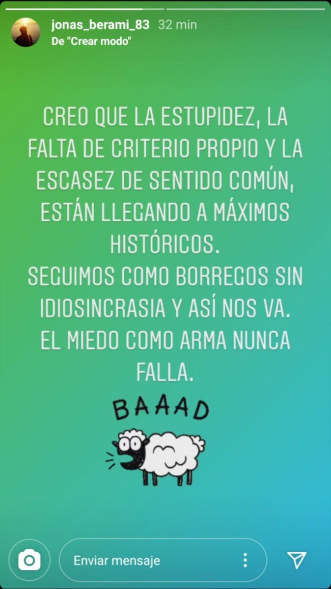 Rocio_Luimelia's tweet photo. Para l@ q me estáis diciendo q JONÁS BERAMI se está "quejando" d la brutalidad policial os dejo sus historias en Instagram
Repito 28432 fallecidos por covid y la comunidad científica al completo d acuerdo en q el uso de las mascarillas evitaría rebrotes. Y LUEGO ÉL SIENDO IMBÉCIL https://t.co/pIsEUzQG7Q