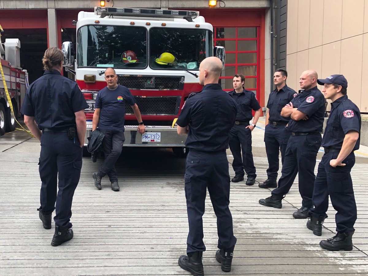 Good morning meeting with the hard working captain and crew of <a href="/VanFireRescue/">Vancouver Fire Rescue Services</a> No. 2 Hall serving the #DTES and the busiest fire hall in Canada

Thanks for the service and the Serving with #Pride shirt 🌈 🔥 <a href="/IAFF18/">Van Fire Fighters</a>