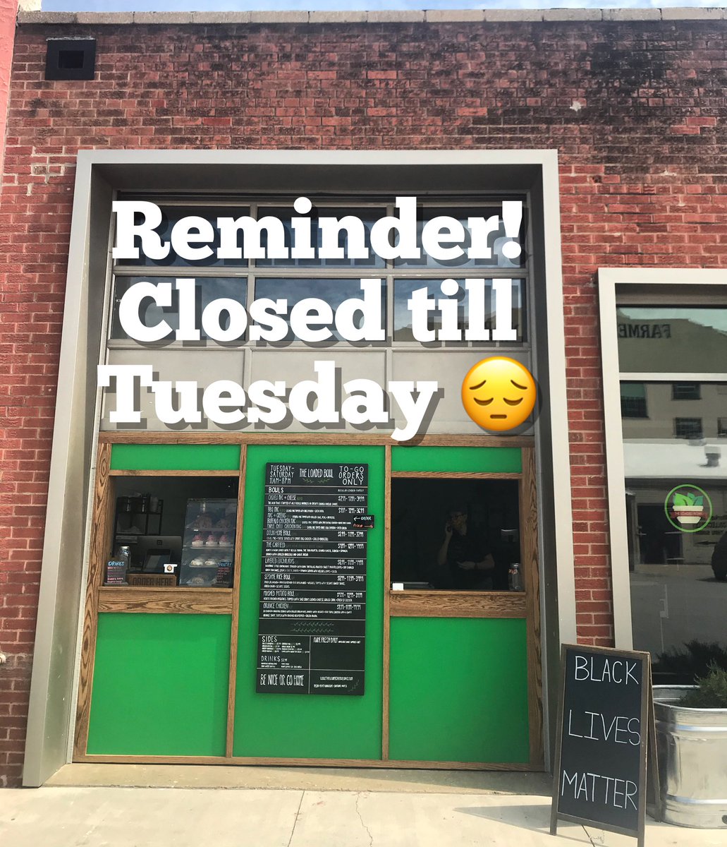 Hey, y’all we ARE CLOSED until Tuesday. Please do NOT order! Our website is still live, so please please, DO NOT order. Big love 💕 #okcvegan #theloadedbowlokc #downtownokc #okcfarmersmarketdistrict