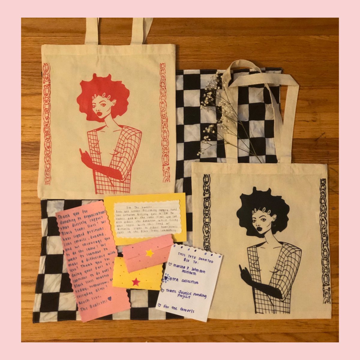 thebralettes's tweet image. Help us support Black Trans lives by purchasing this 100% nonprofit tote! Our goal is to donate $100 to each of the following organizations: Marsha P. Johnson Institute, Trans Justice Funding Project, BTFA collective, For the Gworls rent and gender affirming fund! Link in bio ✨