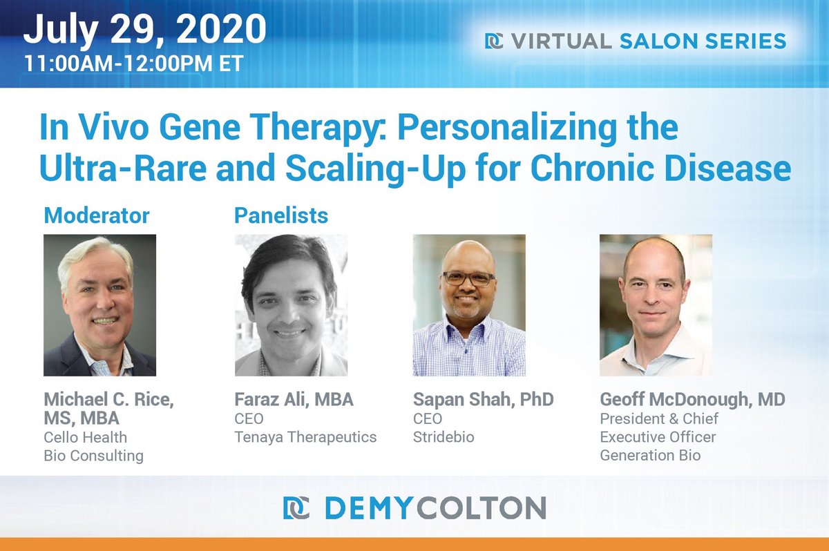 TheTruthStudio's tweet photo. It's time to register for the next #virtualsalon on #GeneTherapy on July 29th! Complimentary registration here! https://t.co/qVvbpIr5o8 Featuring @cellohealth @generationbio @demycolton
 #TenayaTx #StrideBio  #biotech #pharma #lifesciences https://t.co/6zBLoFpAz2