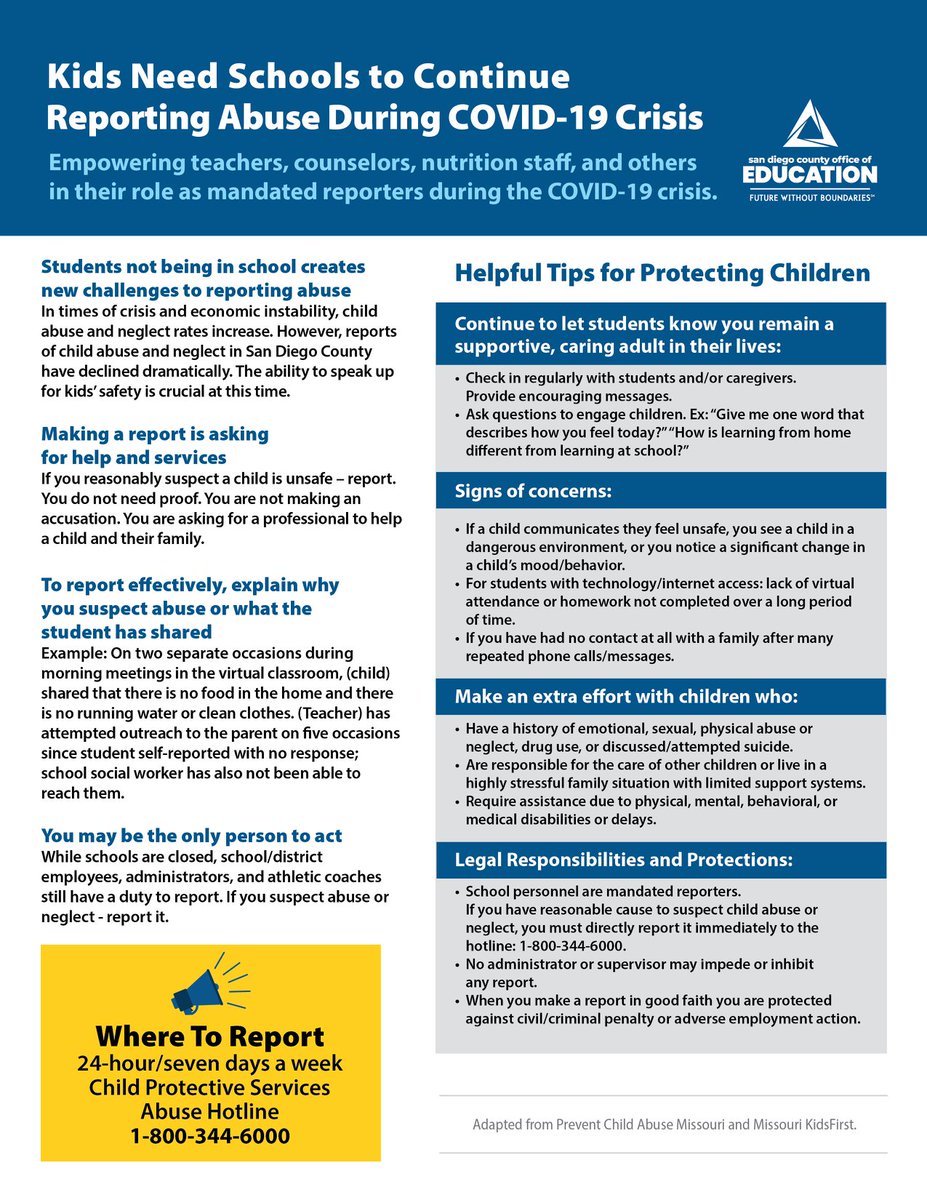 All children deserve to feel safe at home. If you suspect a child is being abused, call the Child Protective Services Abuse Hotline at 1-800-344-6000.