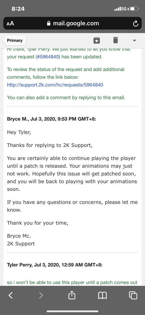 TriIlTyler's tweet photo. @2KSupport so since @Ronnie2K act like he don’t see my tweet can you tell me when i’ll be able to use player animations again ? your 2k support tells me i have until a patch is released .. update 1.14 drops and i still can’t use animations 😶 https://t.co/GgJHULJMGg