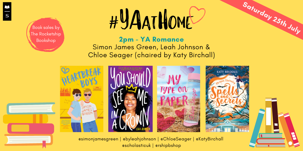 scholasticuk's tweet photo. ❤️ 15 MIN WARNING! ❤️
Our third #YAatHome panel is all about ROMANCE, featuring @simonjamesgreen (Heartbreak Boys), @byleahjohnson (You Should See Me In A Crown) & @ChloeSeager (My Type on Paper), chaired by @KatyBirchall (Morgan Charmley)!
Watch here: https://t.co/4x8pOPzJz2 https://t.co/elV34GduW7