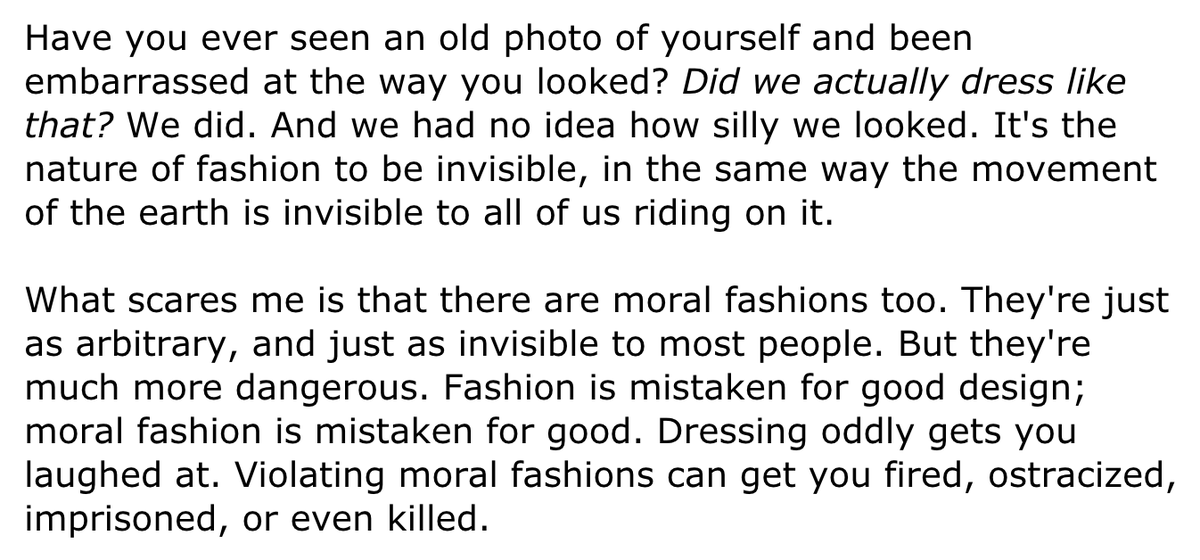 . @paulg's 2004 essay "What you can't say" is a classic. The points he made may be obvious to the independent-minded, but his exposition is exceptionally excellent.  http://paulgraham.com/say.html  2/