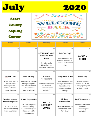 SaplingScott's tweet image. July 2020 Calendar