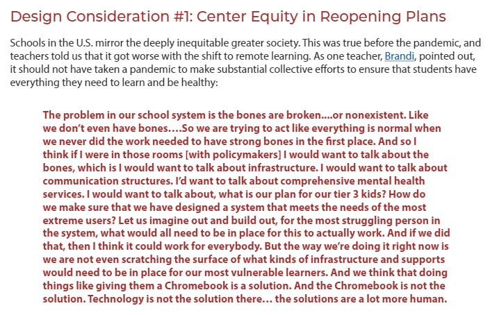 First, center equity in reopening plans. When our systems fail our most vulnerable students, that both betrays the public mission of schools and is demotivating for many teachers. Reopening plans have to address inequalities. 13/20