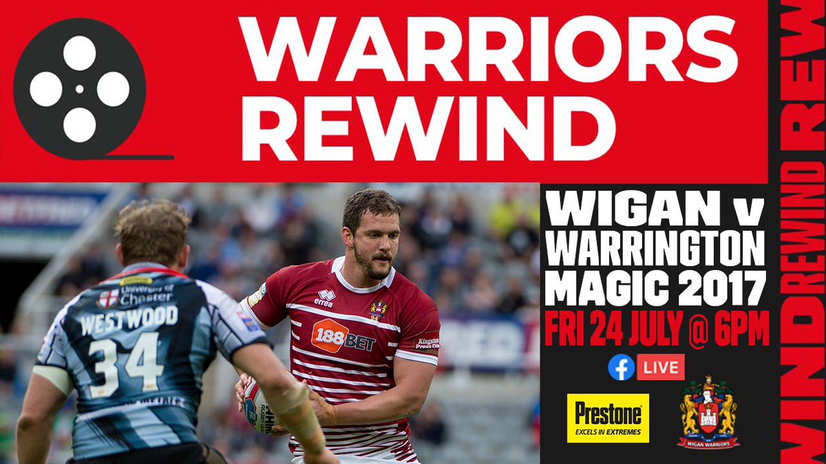 WiganWarriorsRL's tweet photo. ๐ Our final feature for #WarriorsRewind is the 2017 Magic Weekend clash with Warrington!
๐คฉ This week weโve been looking back at some dramatic draws and this games wraps up the series.
๐ฝ Watch โliveโ NOW on our Facebook page ๐ https://t.co/0KMp4IZ82S
#WWRL #ClassicDraws https://t.co/7Vn9iQ0bhI