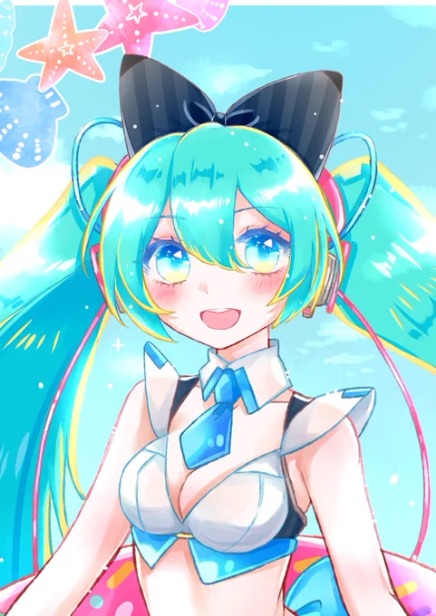 今日はマジカルミライ2016ミクさんを
水着スタイルで描いてみました_(._.)_? 