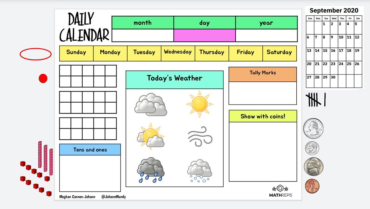 JohannMundy's tweet photo. Hey K-1 teachers, I added a #mathreps to the K-2 https://t.co/z8wlw2htai folder for Calendar Time.  We'll work on a jamboard version soon! #Kindergarten #wearecue #eduprotocols #mtbos https://t.co/1wfaCUVWey